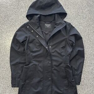 Athleta Black Hooded Trench Jacket with Elastic Waist